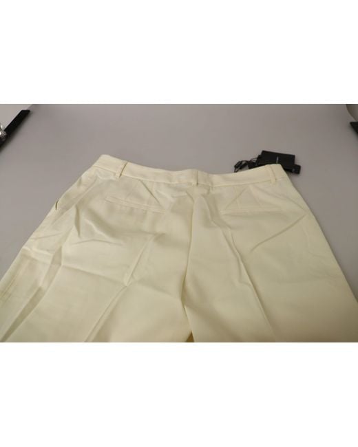 Dolce & Gabbana Natural Ivory High Waist Cropped Folded Hem Trousers Pants