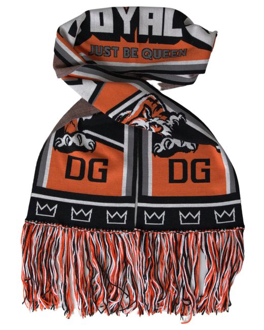 Dolce & Gabbana Multicolor Wool Dg Royals Wrap Fringe Scarf