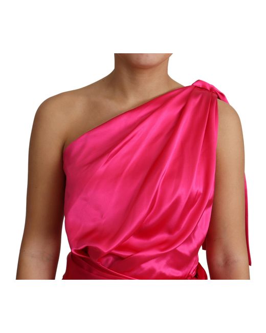 Dolce & Gabbana Red Fitted Cut One Shoulder Midi Dress