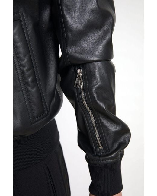 Dolce & Gabbana Black Leather Full Zip Bomberjacket for men