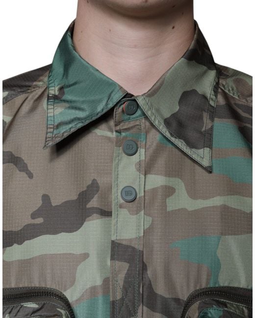Dolce & Gabbana Green Camouflage Button Down Shirt for men