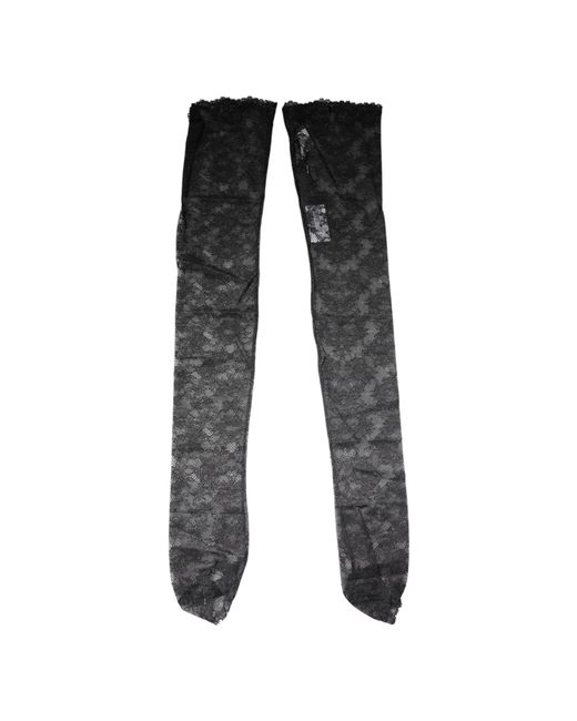Dolce & Gabbana Black Floral Lace Cotton Stretch Stockings Socks