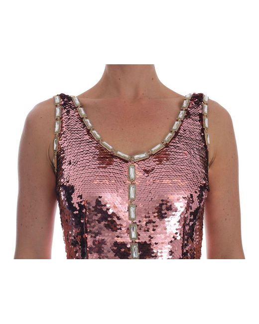 Dolce & Gabbana Red Pink Sequined Sheath Crystal Dress Gown