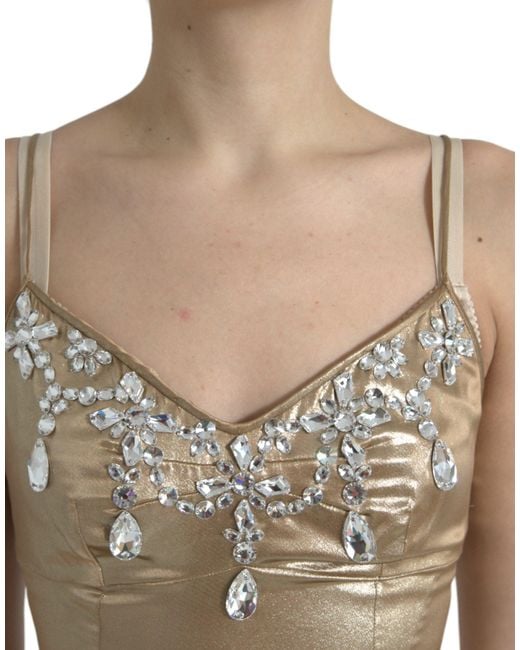 Dolce & Gabbana Natural Metallic Gold Crystal Embellished Gown Dress