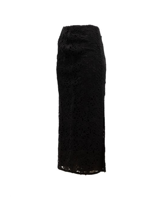 Valentino Garavani Black Midi Skirt With Floral Lace