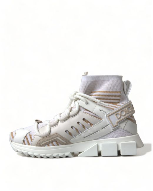 Dolce & Gabbana White Beige Sorrento Socks Sneakers Shoes