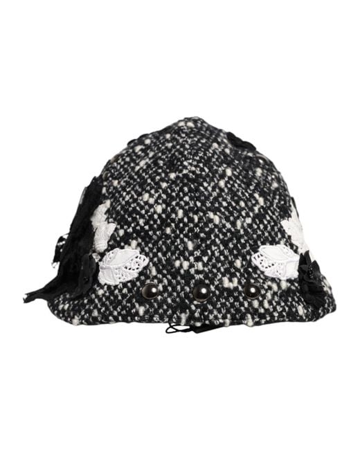 Dolce & Gabbana Metallic Wool Floral Embellished Cloche Hat
