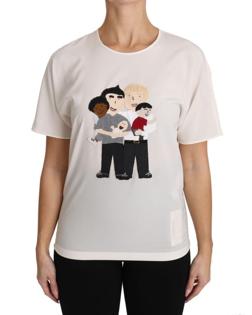 Dolce & Gabbana White Dolce Gabbana Tsh3082 Family Appliqu Top
