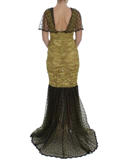 Dolce & Gabbana Green Floral Lace Ricamo Gown Dress