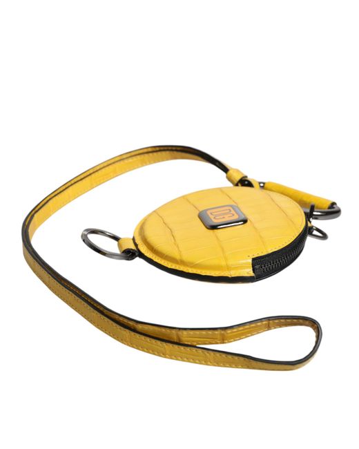 Dolce & Gabbana Metallic Round Leather Dg Logo Coin Purse Lanyard Wallet for men