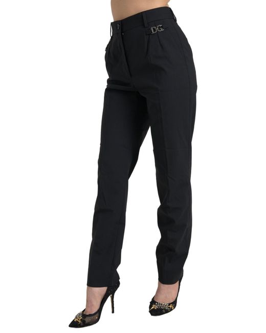 Dolce & Gabbana Black Wool High Waist Tapered Pants