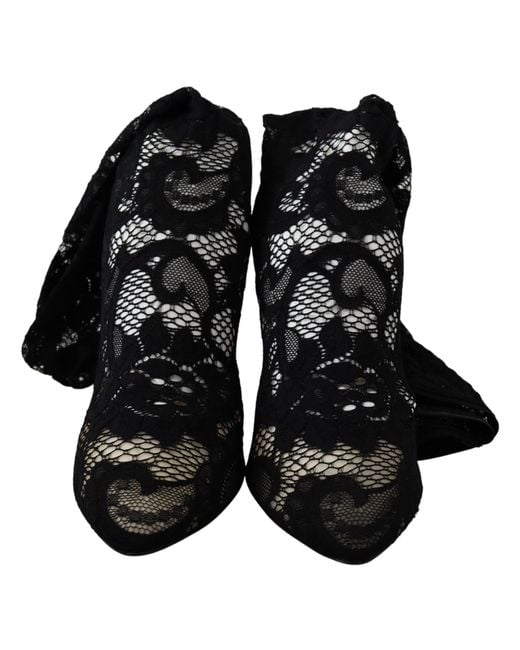 Dolce & Gabbana Black Taormina Lace Socks Boots Shoes Pumps