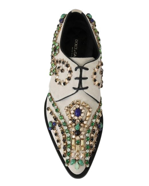 Dolce & Gabbana Multicolor Elegant Suede Dress Flats With Crystals