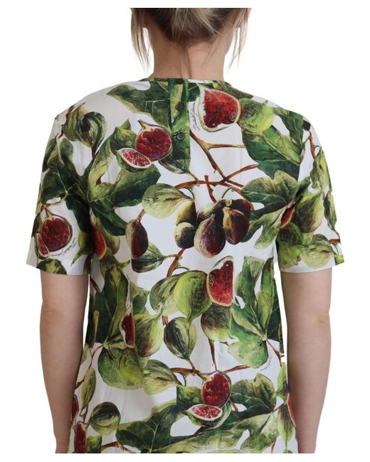 Dolce & Gabbana Green Crew-Neck Cotton Top Blouse Fruit T-Shirt