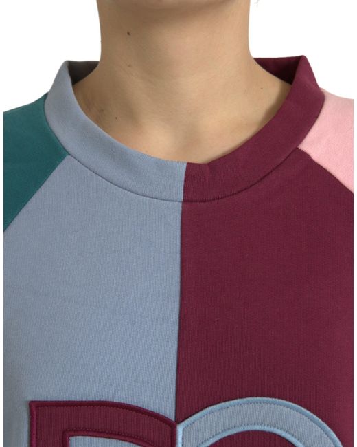 Dolce & Gabbana Blue Cotton Crewneck Pullover Sweater