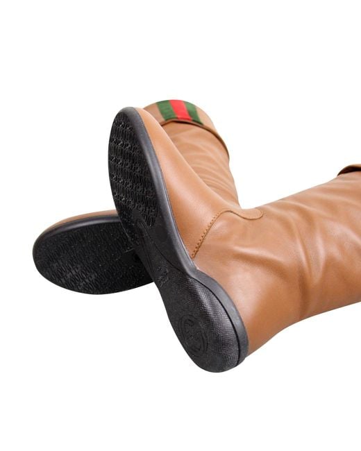 Gucci Brown Kids Leather Boots With Web Detail