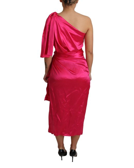 Dolce & Gabbana Red Fitted Cut One Shoulder Midi Dress