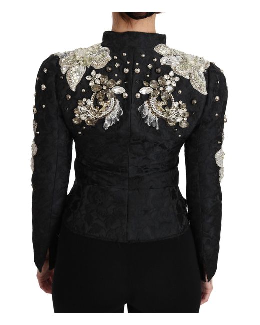 Dolce & Gabbana Black Jacquard Crystal Floral Jacket