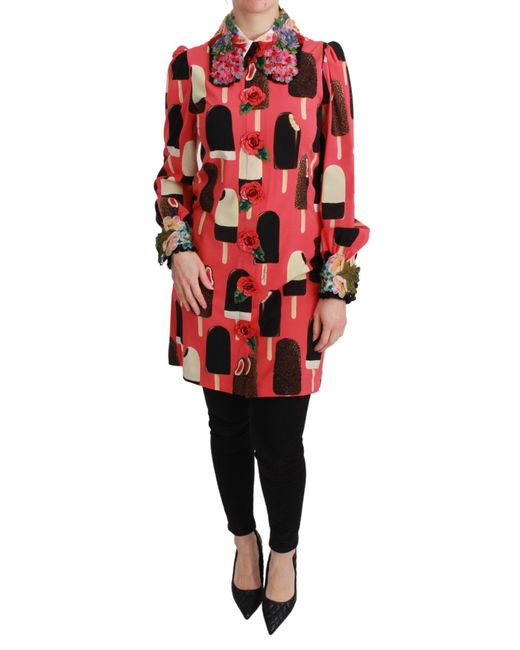 Dolce & Gabbana Red Ice Cream Roses Sequined Dress Silk