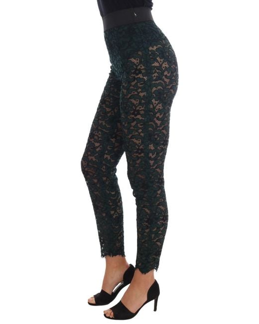 Dolce & Gabbana Black Floral Lace Leggings Pants