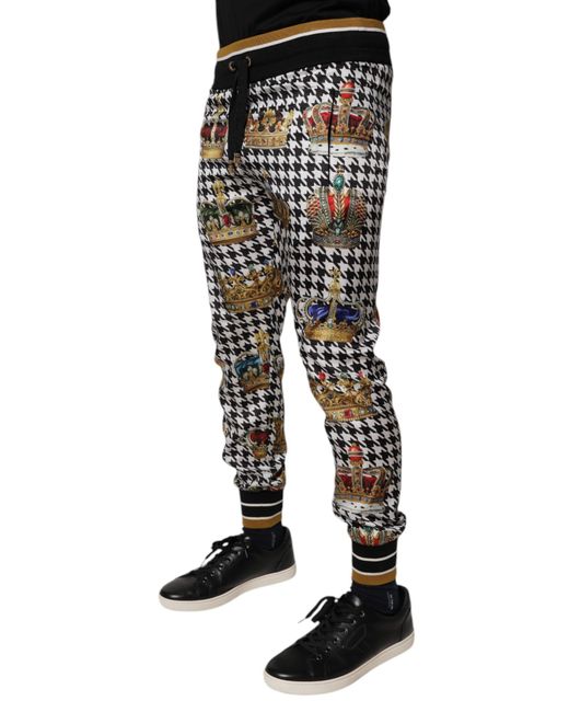 Dolce & Gabbana Black Crown Print Houndstooth Pants for men