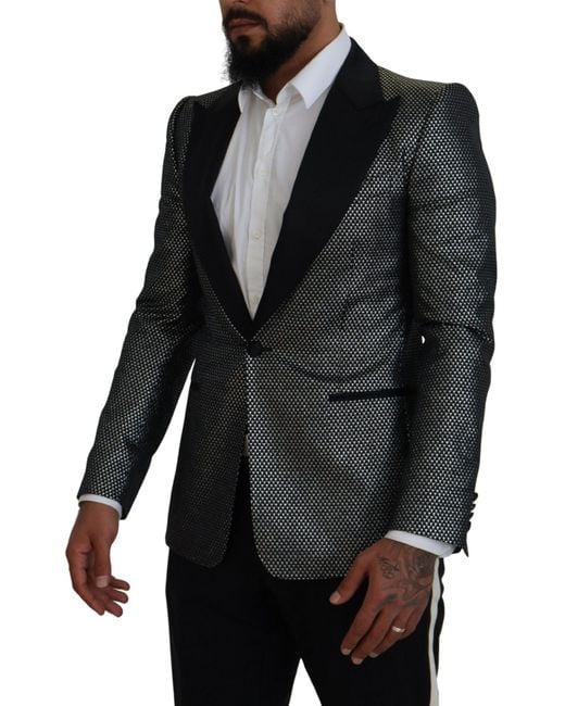 Dolce & Gabbana Black Elegant Jacquard Single Breasted Blazer for men