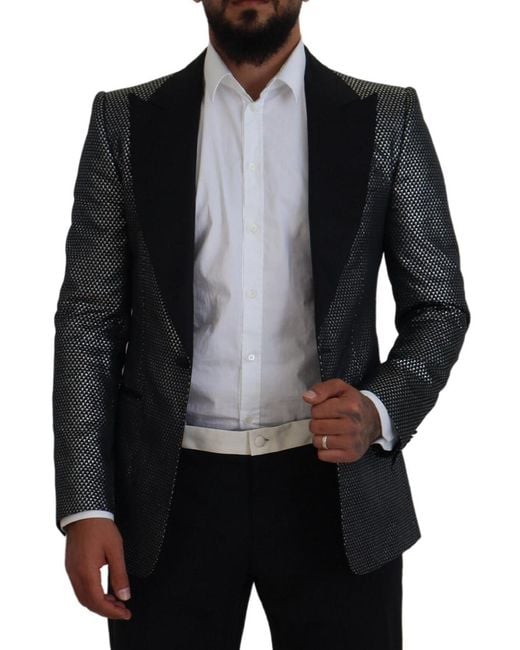 Dolce & Gabbana Black Elegant Jacquard Single Breasted Blazer for men