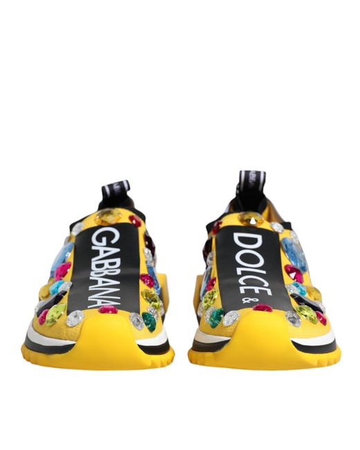 Dolce & Gabbana Yellow Sorrento Crystals Low Top Sneakers Shoes