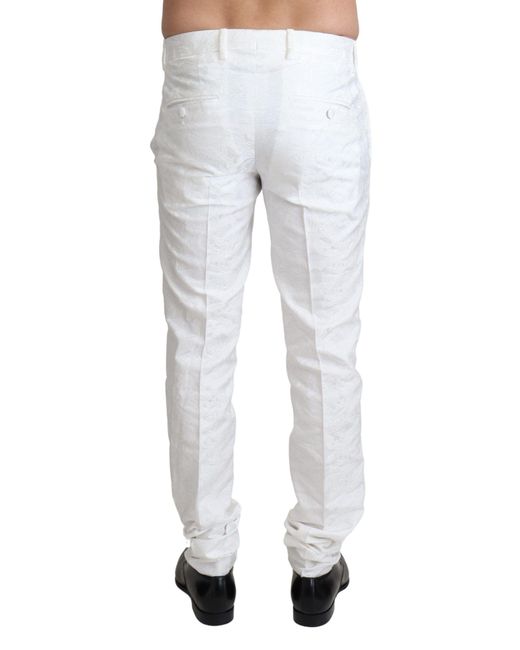 Dolce & Gabbana White Elegant Brocade Dress Pants for men