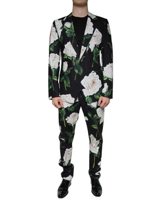 Dolce & Gabbana Black Rose Cotton Formal 2 Piece Suit for men