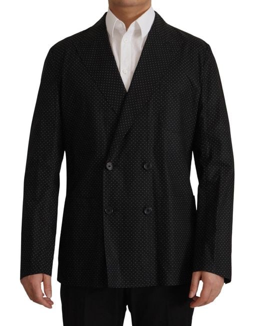 Dolce & Gabbana Black Polka Dot Slim Double-Breasted Blazer for men