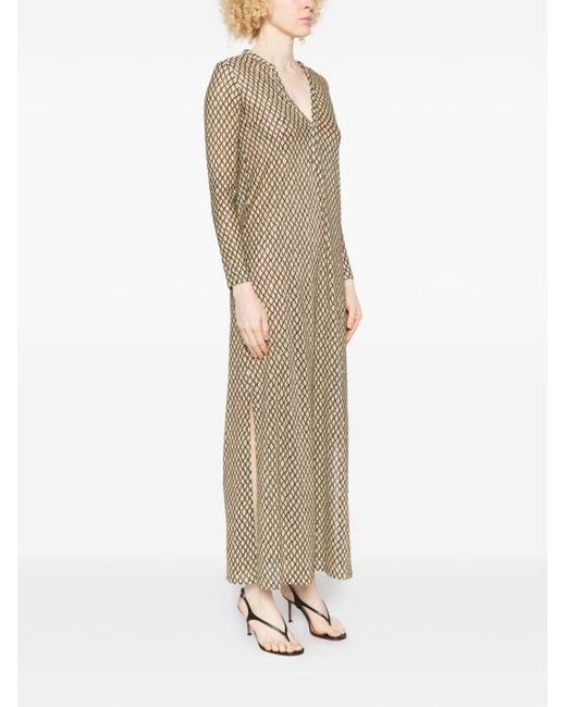 Siyu Natural V-Neck Long Sleeves Money Kaftan Dress