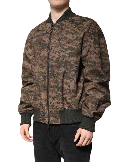 Dolce & Gabbana Brown Camouflage Bomber Full Zip Jacket for men