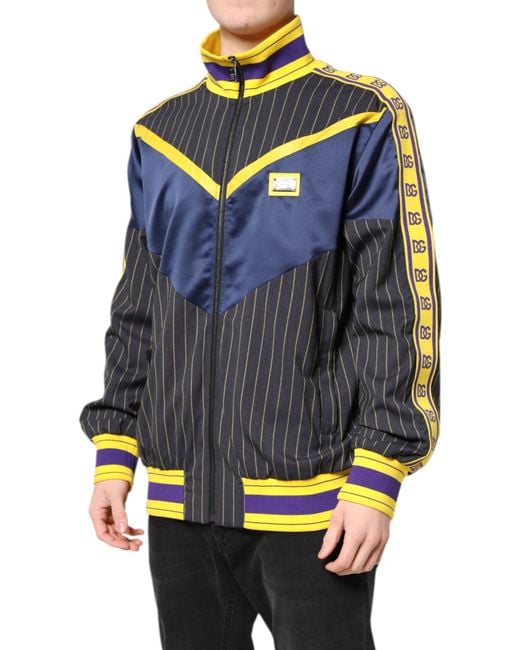 Dolce & Gabbana Blue Striped Logo Full Zip Bomber Jacket for men