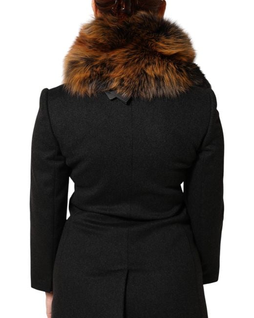 Dolce & Gabbana Black Fox Fur Neck Cashmere Warmer Scarf