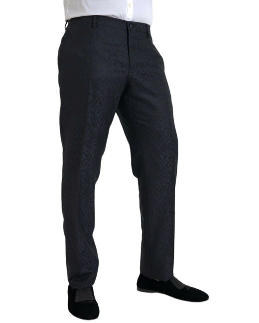 Dolce & Gabbana Blue Brocade Wool Skinny Dress Pants for men