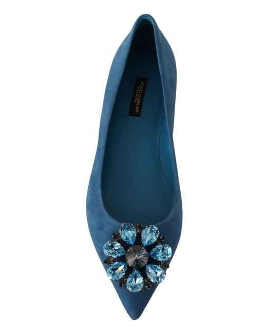 Dolce & Gabbana Blue Elegant Crystal-Embellished Suede Flats