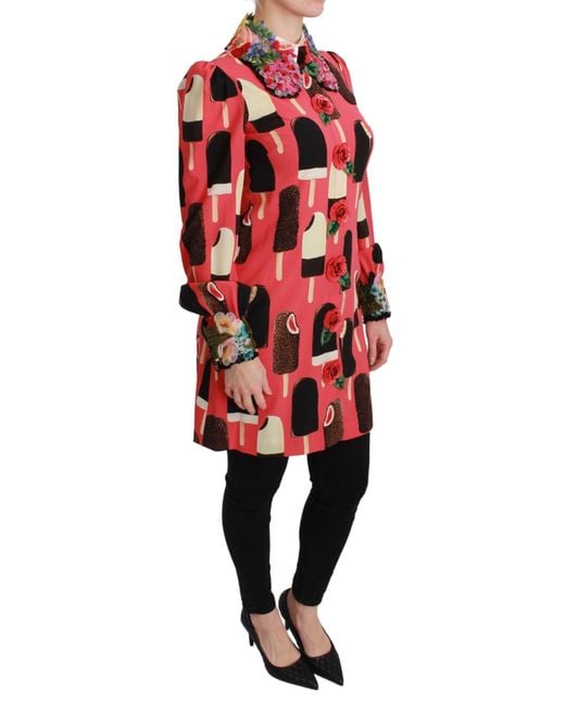 Dolce & Gabbana Red Ice Cream Roses Sequined Dress Silk