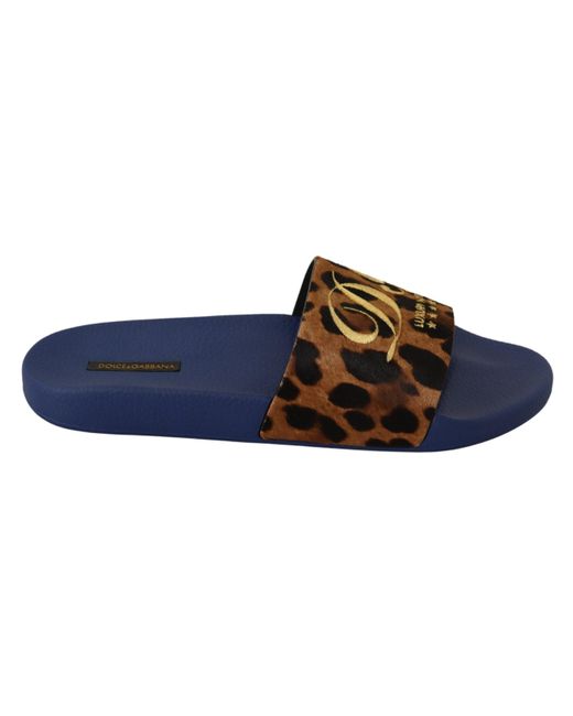 Dolce & Gabbana Blue Brown Leopard Logo Rubber Slides Slippers Shoes for  Men | Lyst
