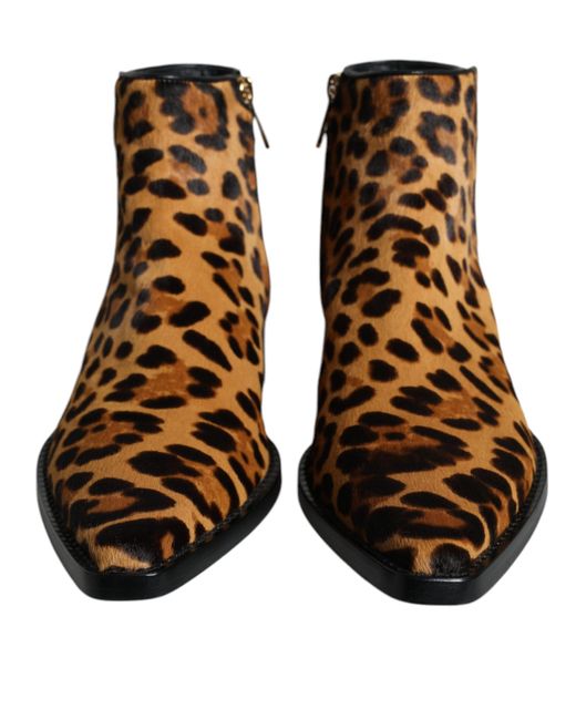 Dolce & Gabbana Brown Leopard-print Pony Hair Ankle Boots