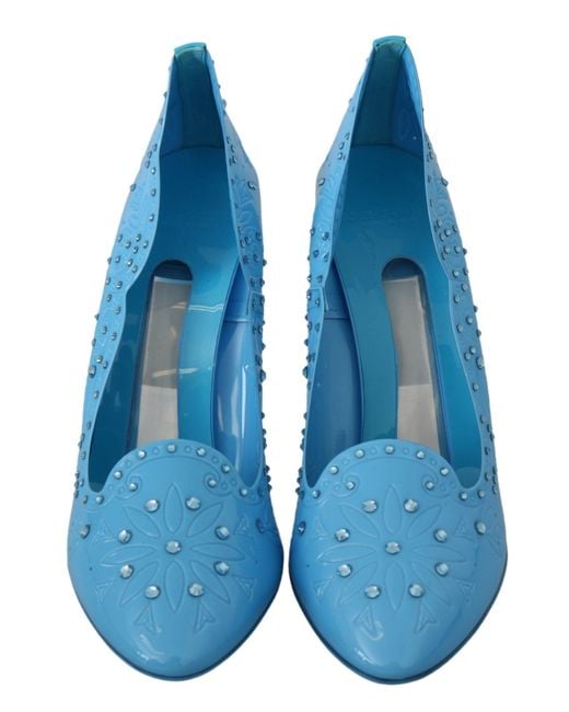 Dolce & Gabbana Dolce Gabbana Blue Crystal Floral Cinderella Heels Shoes