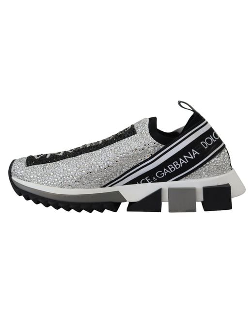 Dolce & Gabbana Black Silver Rhinestones Sorrento Sneakers Shoes