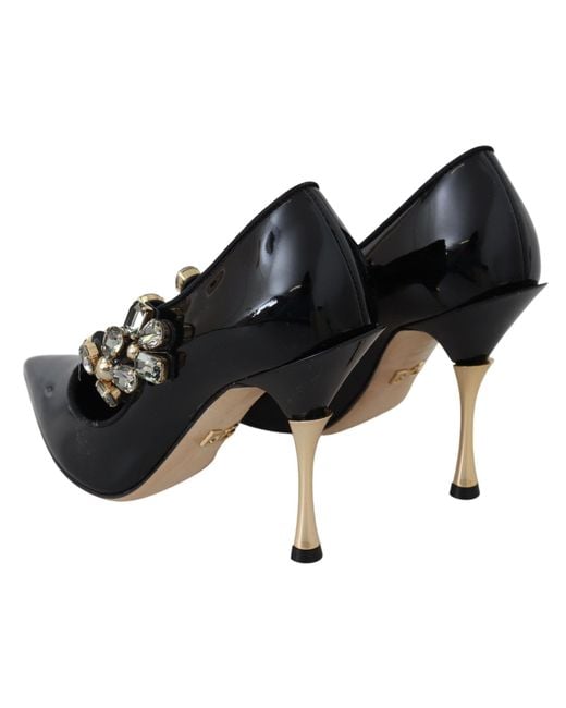 Dolce & Gabbana Black Leather Crystal Shoes Mary Jane Pumps