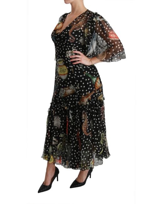 Dolce & Gabbana Black Sea Fish Sicily A-line Shift Dress
