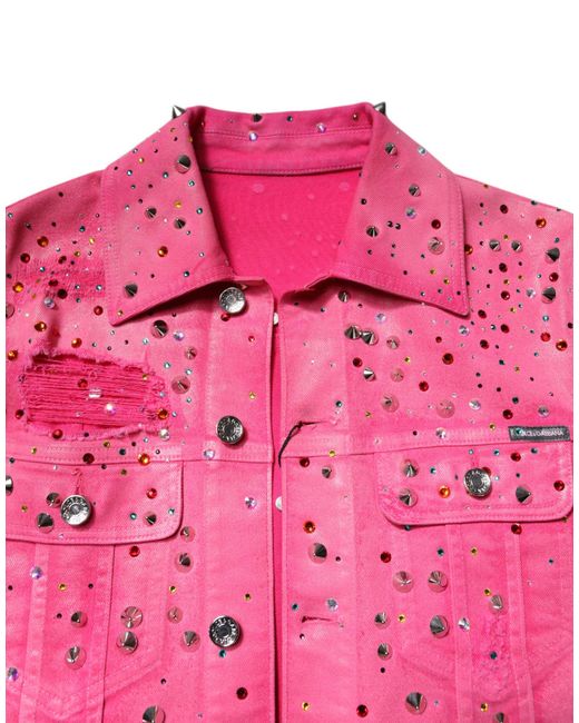 Dolce & Gabbana Pink Denim Jacket Crystal Studded for men