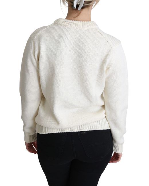 Dolce & Gabbana Gray White Floral Wool Pullover Sunflower Sweater