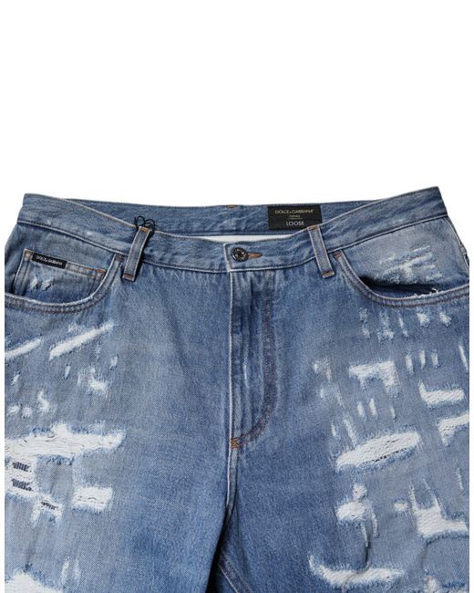 Dolce & Gabbana Blue Ripped Denim Jeans Distressed Design for men