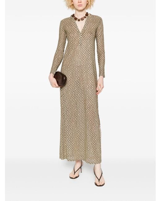Siyu Natural V-Neck Long Sleeves Money Kaftan Dress