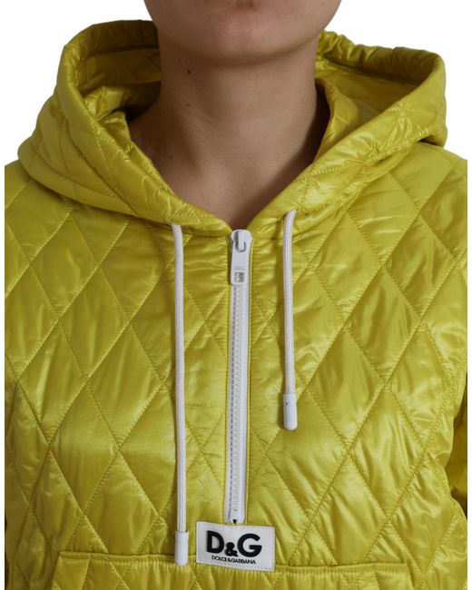 Dolce & Gabbana Yellow Nylon Quilted Hooded Pullover Jacket
