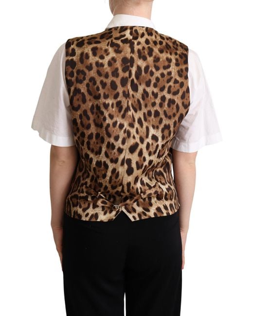 Dolce & Gabbana Black Dolce Gabbana Wool Leopard Print Waistcoat Vest